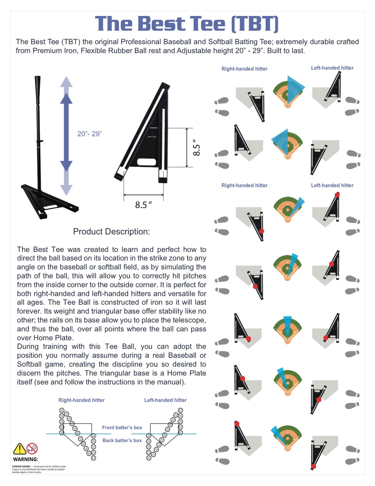 TBT Youth Batting Tee – Adjustable Height Training Tee for Young Players